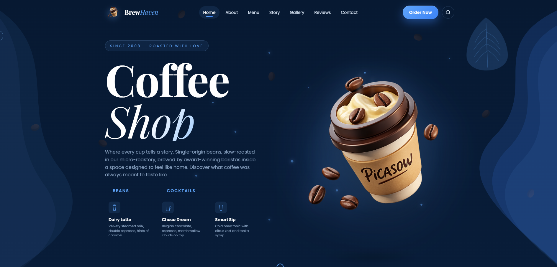פרויקט אתר בית קפה Brew Haven